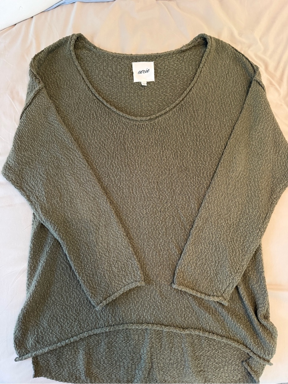 aerie Olive Textured Scoop Neck Sweater